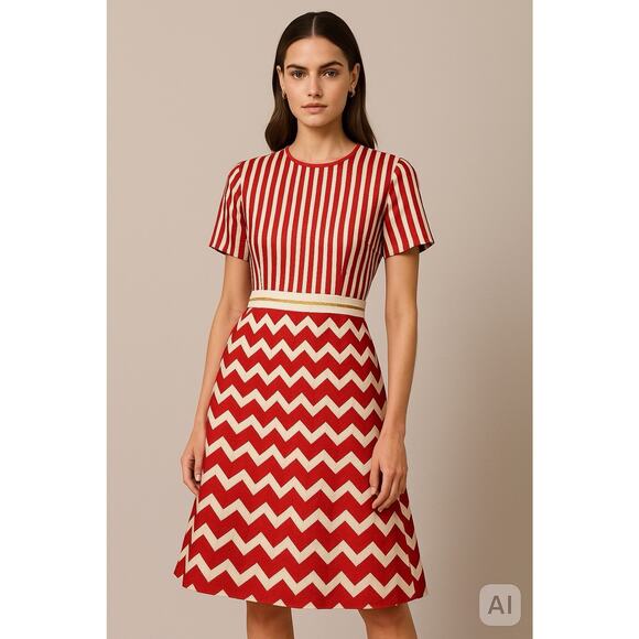 Stella McCartney Dresses & Skirts - Stella McCartney Resort 2014 Red Stripe Chevron Moire Jacquard Dress Rare US 10